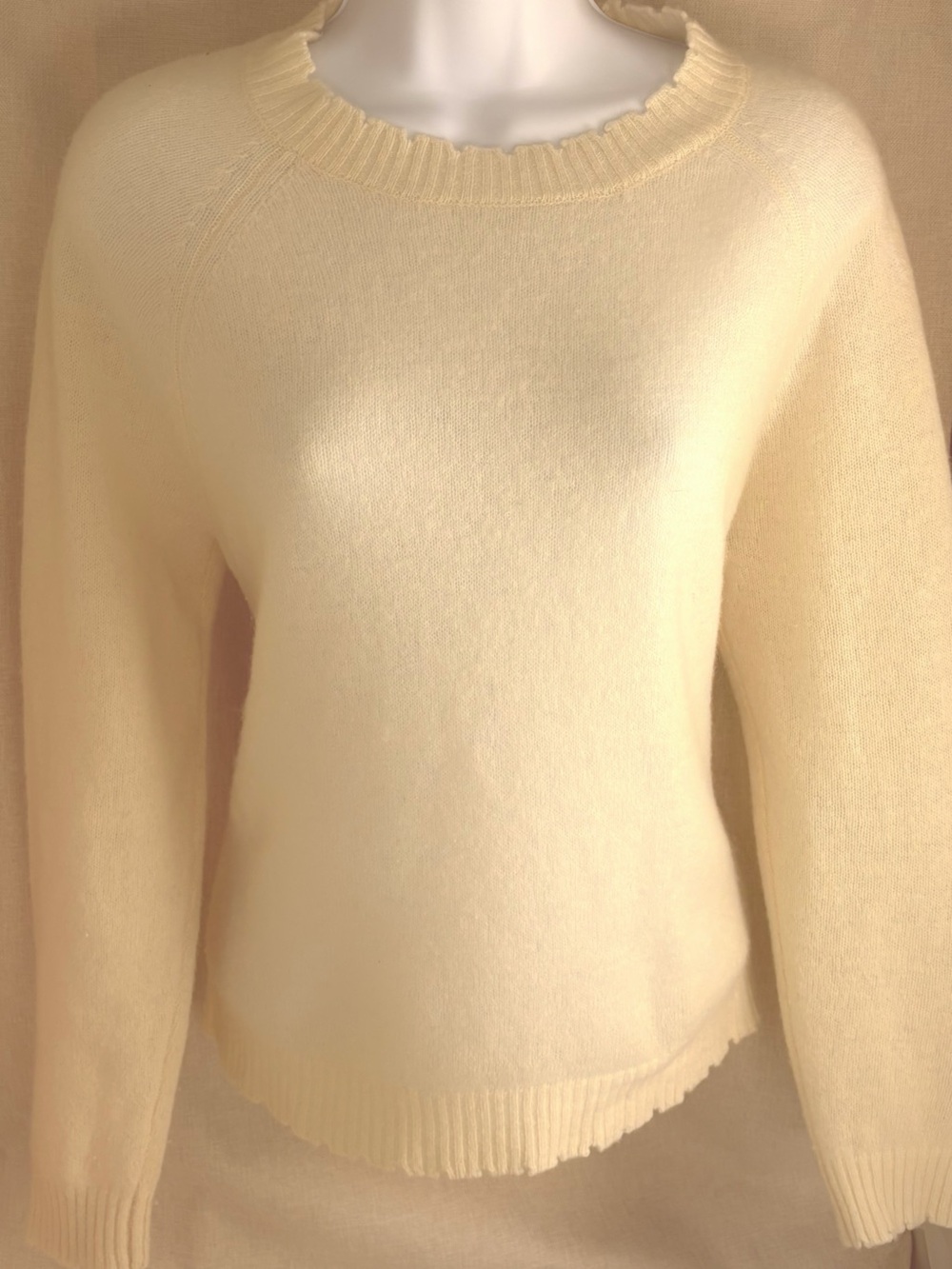 🤍 Minnie Rose Ivory Cream 100% Cashmere Crew Sweater | L